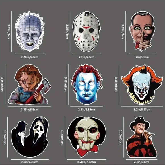 18pc Wooden Halloween Scary Movie Serial Killers Clown Scary Doll Tree Ornaments - Picture 8 of 12